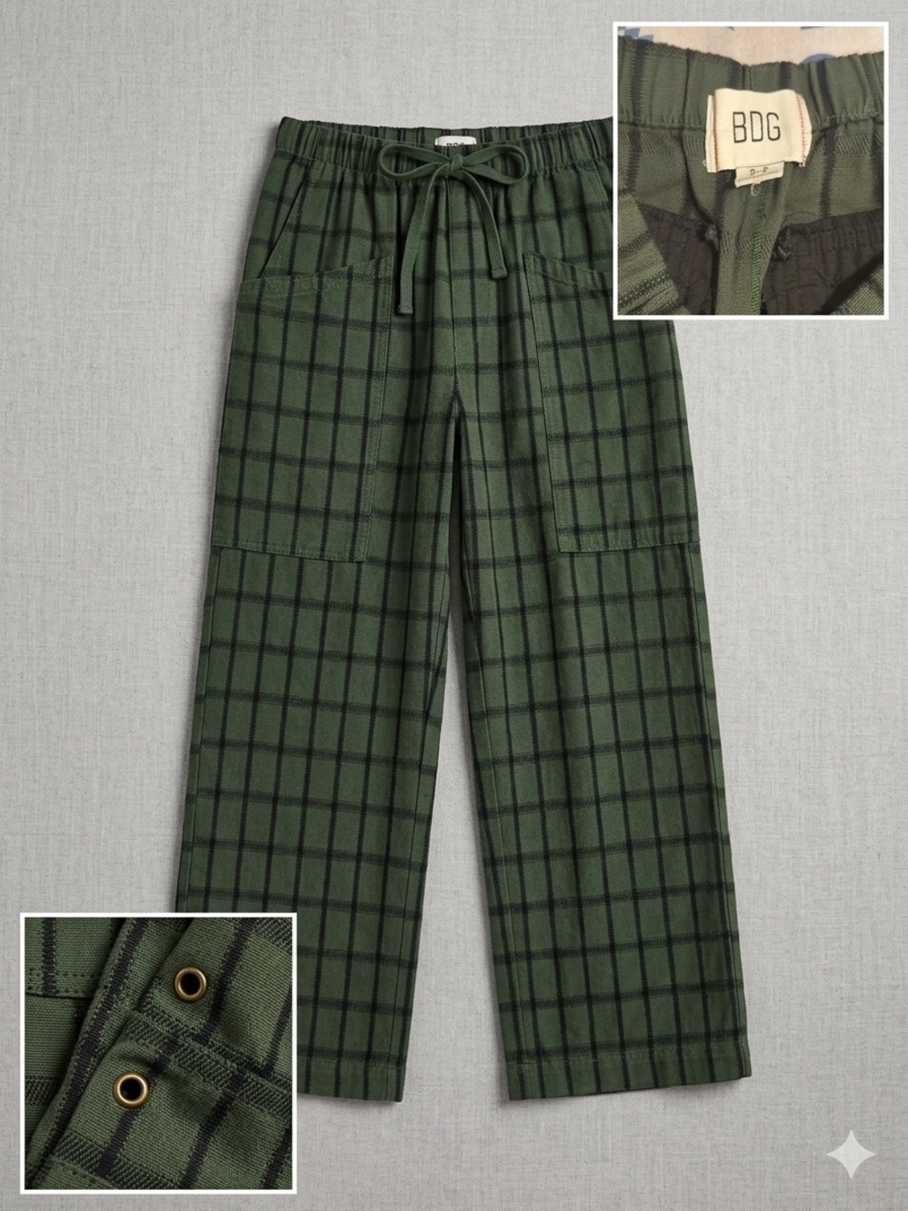 BDG Olive Green Plaid Wide Leg Cargo Pants